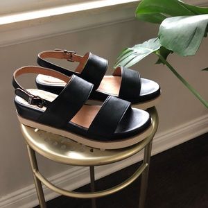 NWT Bussola Black Leather Platform Sandals